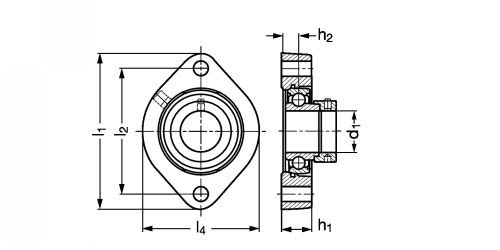 Plan - Palier applique à 2 trous de fix., corps en fonte