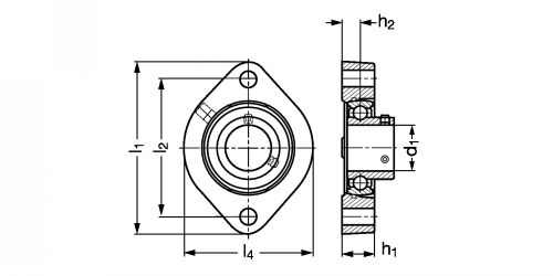 Plan - Palier applique à 2 trous de fix., corps en fonte