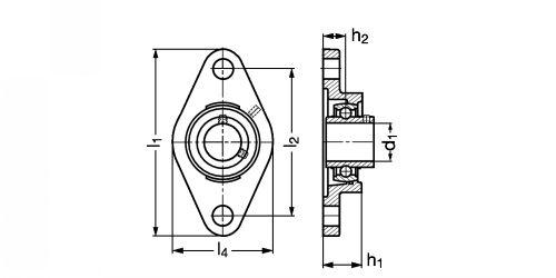 Plan - Palier applique à 2 trous de fix., corps en fonte