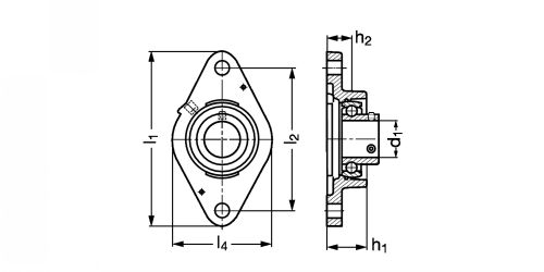 Plan - Palier applique à 2 trous de fix., corps en fonte
