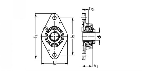 Plan - Palier applique à 2 trous de fix., corps en fonte