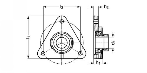 Plan - Palier applique à 3 trous de fix., corps en fonte