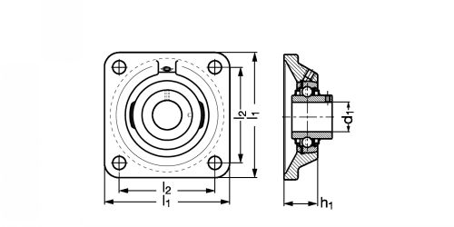 Plan - Palier applique carré à 4 trous de fix., corps en fonte