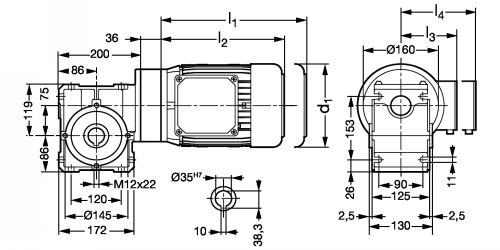 Motoréducteur roue et vis sans fin RVN75 - Plan