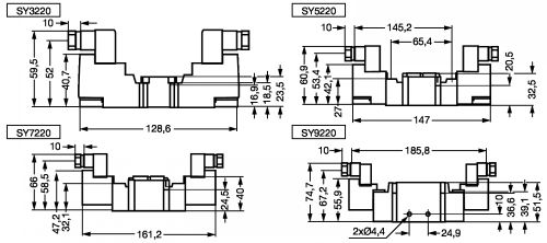Electrodistributeur 5/2 s&eacute;rie SY &agrave; commande &eacute;lectrique bistable - Plan