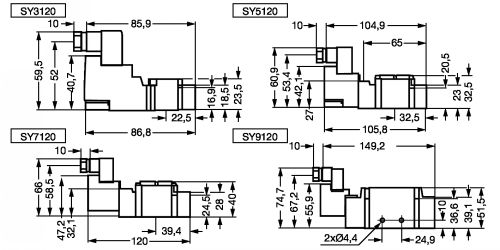 Electrodistributeur 5/2 à commande électrique monostable - Plan