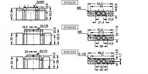 Electrodistributeur 5/2 s&eacute;rie SY &agrave; commande pneumatique bistable - Plan