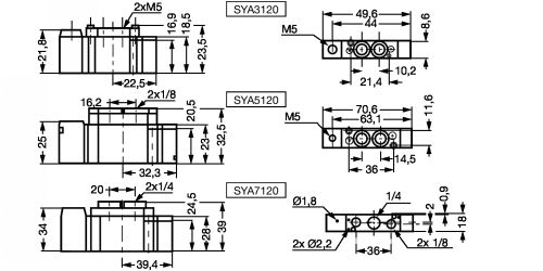 Electrodistributeur 5/2 à commande pneumatique monostable - Plan