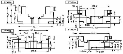 Electrodistributeur 5/3 centre ferm&eacute; s&eacute;rie SY &agrave; commande &eacute;lectrique - Plan