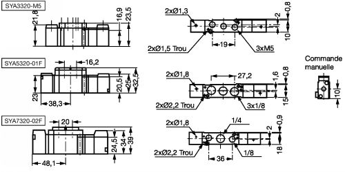 Electrodistributeur 5/3 centre ferm&eacute; s&eacute;rie SY &agrave; commande pneumatique - Plan