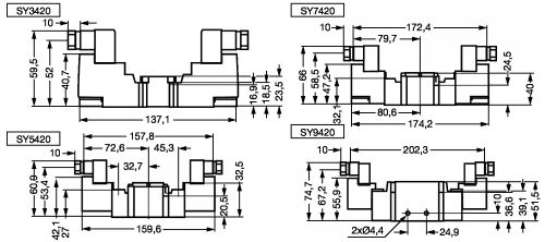 Electrodistributeur 5/3 centre ouvert s&eacute;rie SY &agrave; commande &eacute;lectrique - Plan