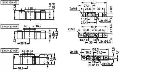 Electrodistributeur 5/3 centre ouvert s&eacute;rie SY &agrave; commande pneumatique - Plan