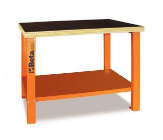 Etabli de travail avec plan en bois - orange