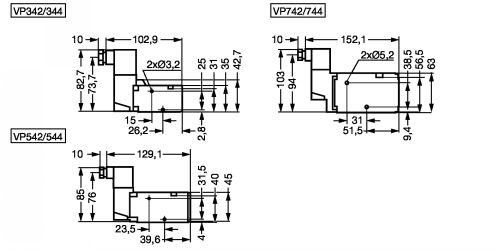 Electrodistributeur 3/2 NF NO s&eacute;rie VP s&eacute;rie SY &agrave; commande &eacute;lectrique monostable - Plan