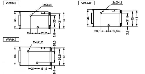 Electrodistributeur 3/2 NF NO s&eacute;rie VP s&eacute;rie SY &agrave; commande pneumatique monostable - Plan